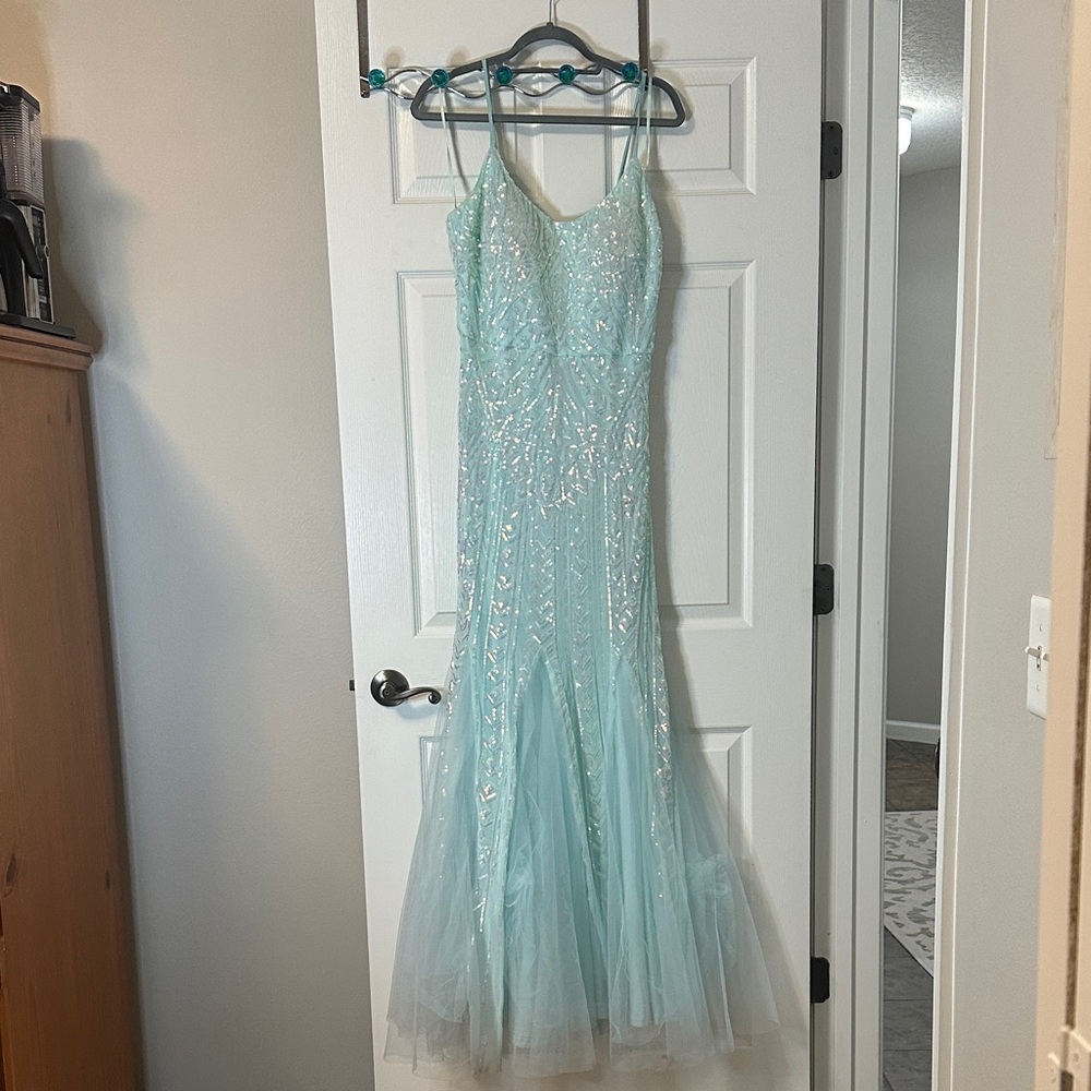 Elegant Light Blue Sequin Gown